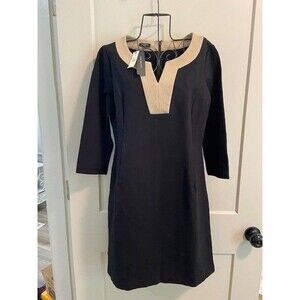 Talbots Ponte Knit Sheath Dress~Black & Tan~New with tags- 6P